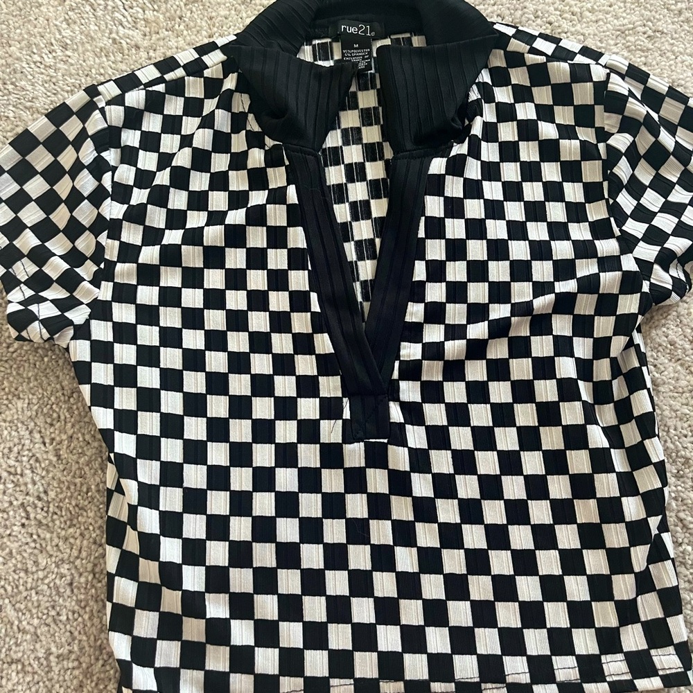 rue 21 checkered collared top